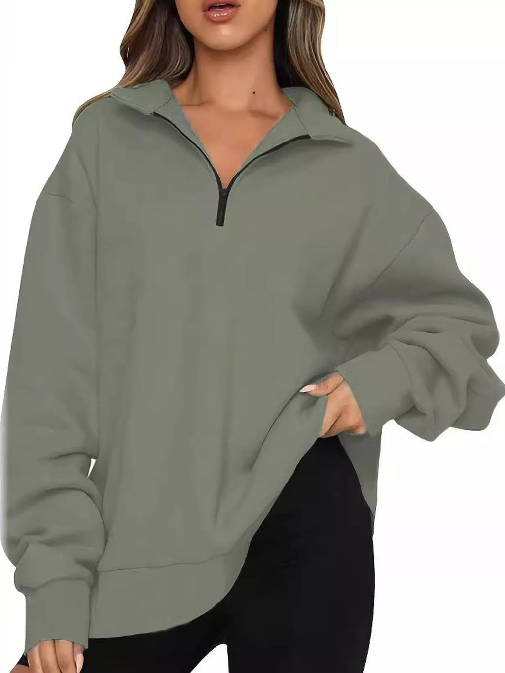 Plus size quarter-zip dropped shoulder sweatshirt