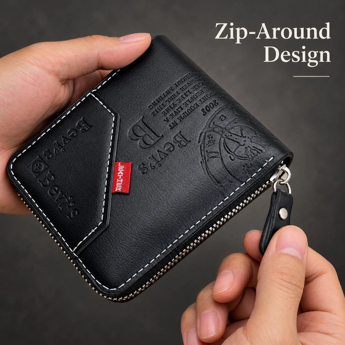 Men's PU Zipper Coin & Card Wallet