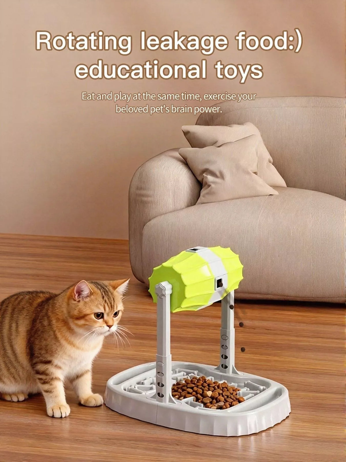 Adjustable height pet feeding station by Trendsi with stainless steel bowls on a wooden stand for dogs or cats.