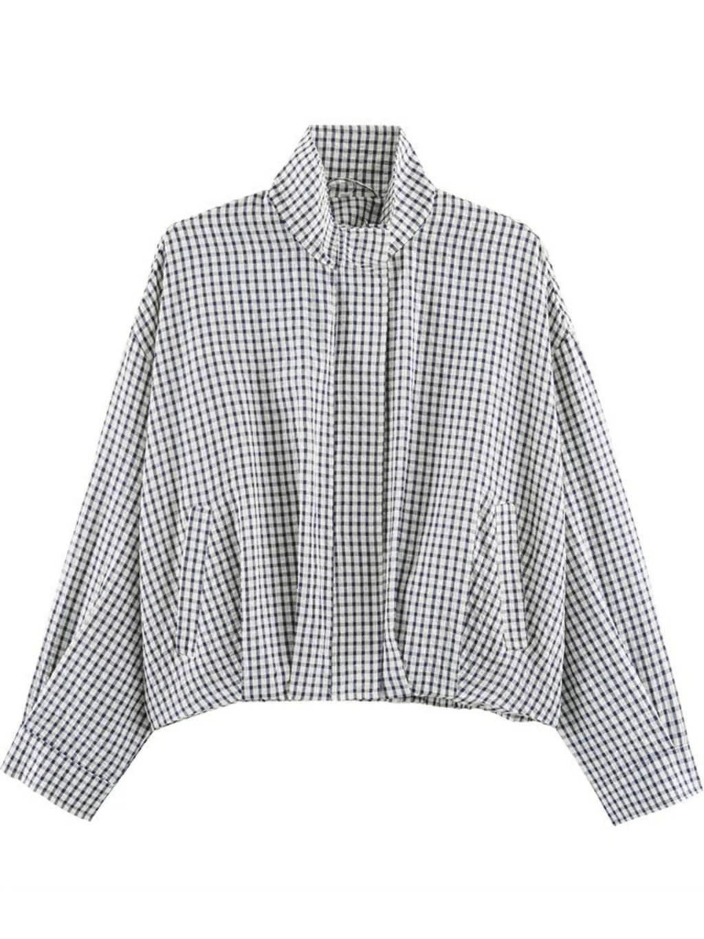 Plaid stand collar cropped jacket