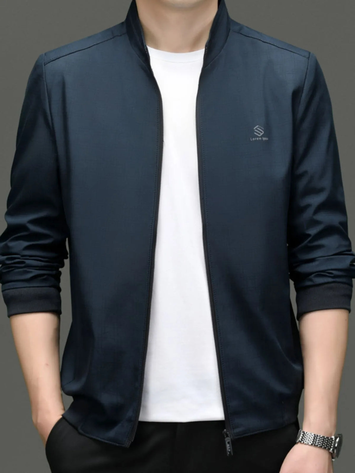 Men's plus size slim fit zip-up jacket, view 2