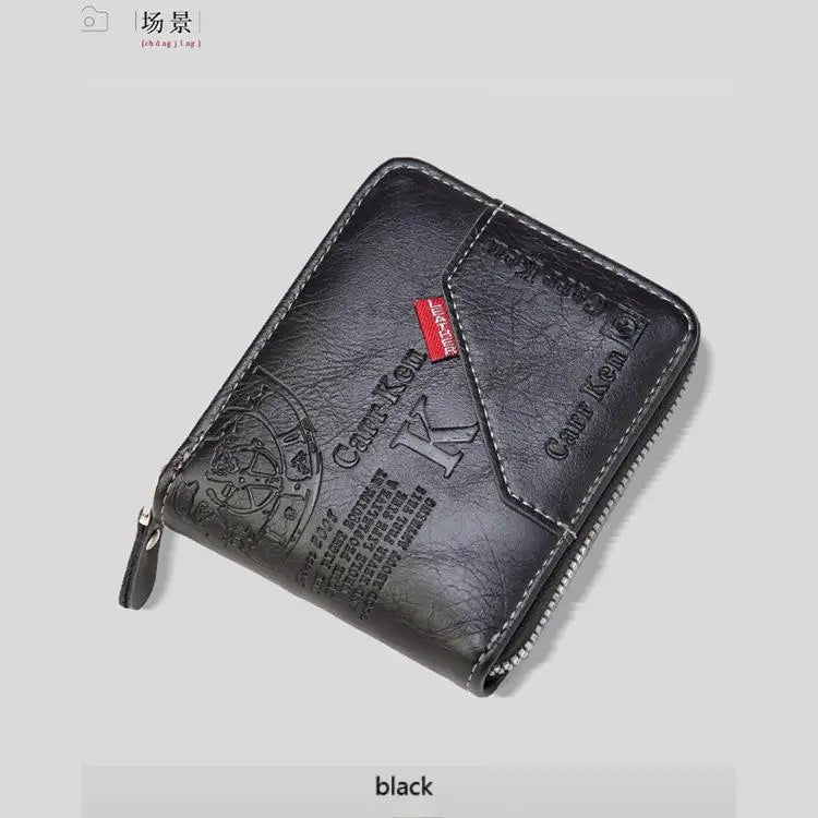 Men's PU Zipper Coin & Card Wallet