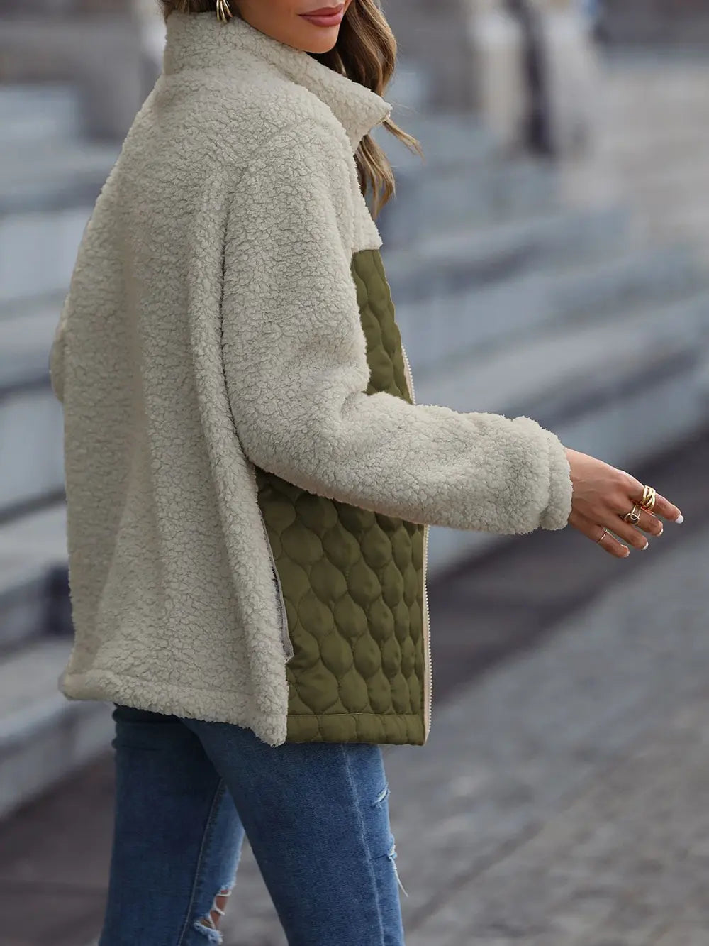 Leopard color block zip-up jacket, view 7