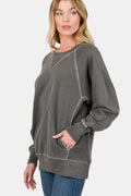 Trendsi Zenana round neck long sleeve sweatshirt in soft fabric, featuring a relaxed fit and classic design.