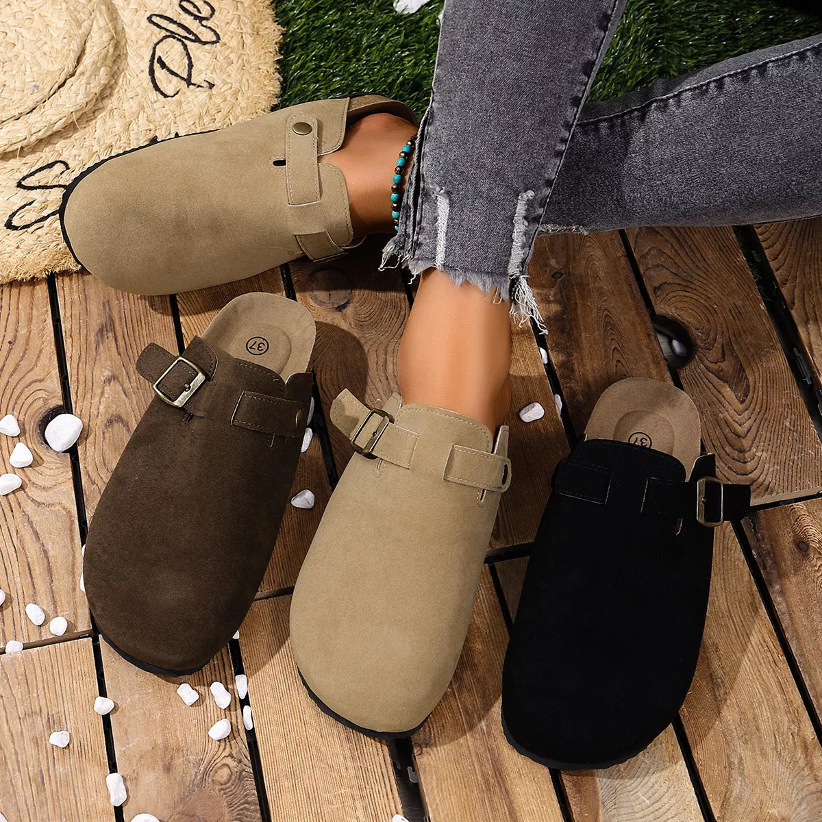 Trendsi round toe slip-on shoes with a sleek design, featuring smooth material and comfortable fit for casual wear.