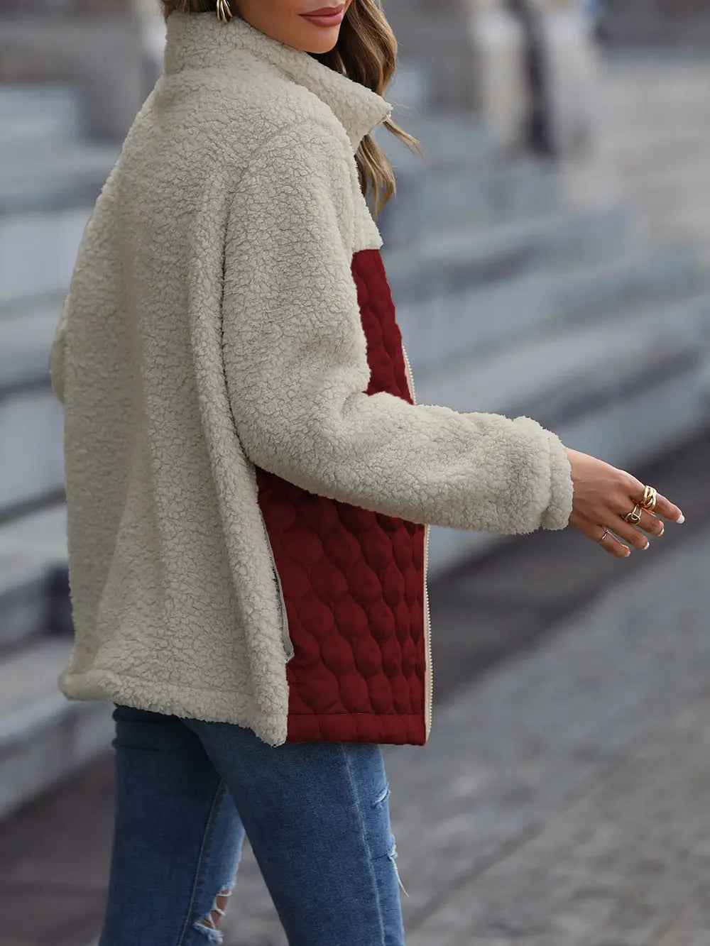 Leopard color block zip-up jacket, view 13