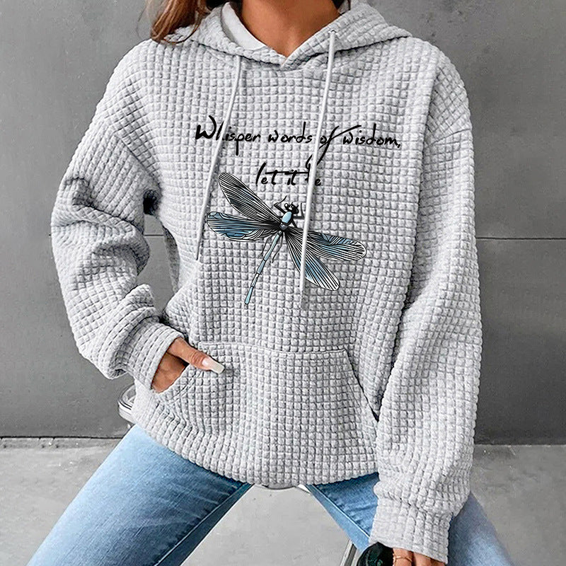 Women's waffle-knit hoodie detail view