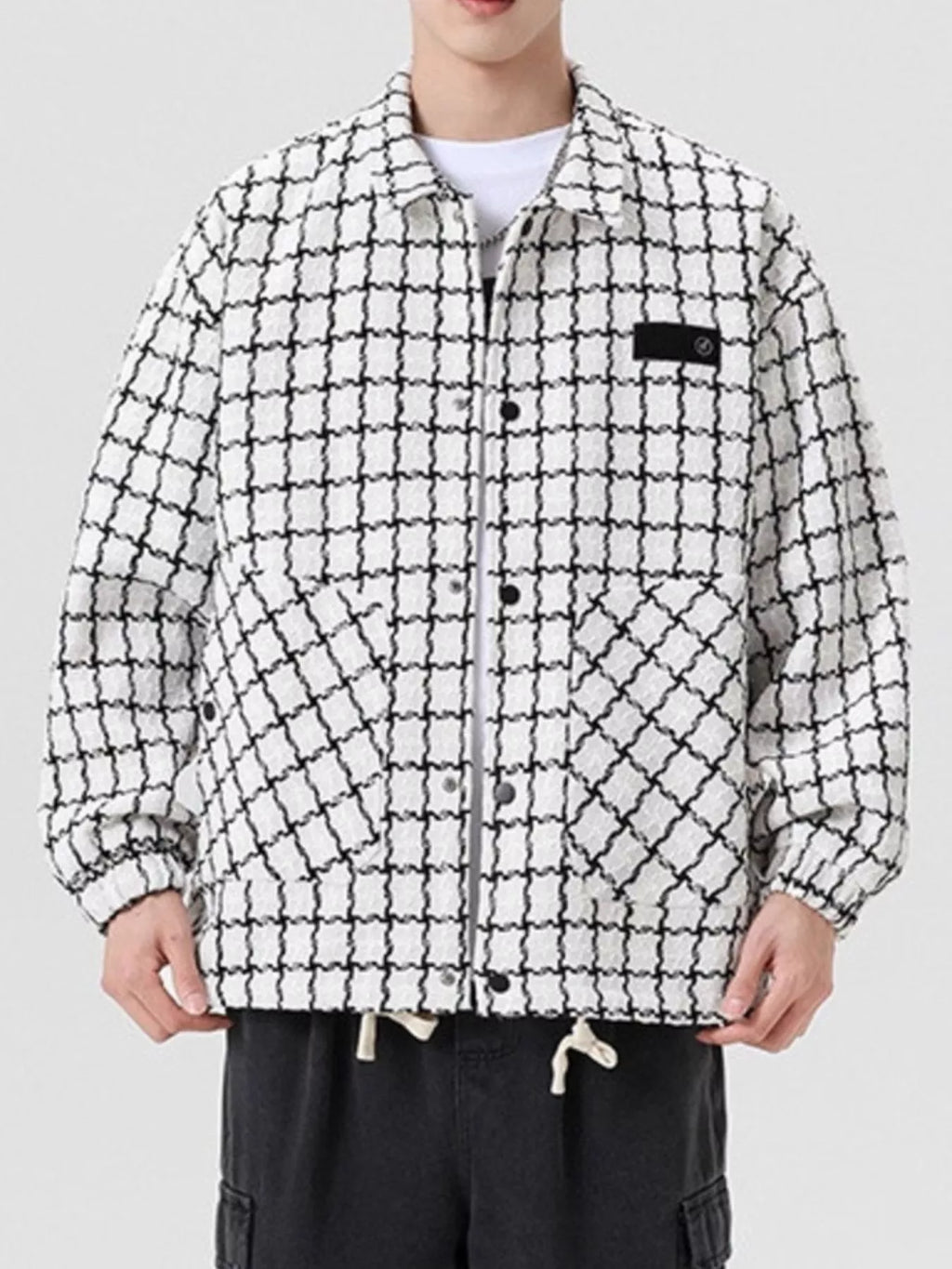 Men's plus size oversized plaid button-up jacket