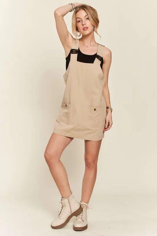 ADORA adjustable wide strap square neck overall dress by Trendsi, featuring a stylish square neckline and comfortable fit.