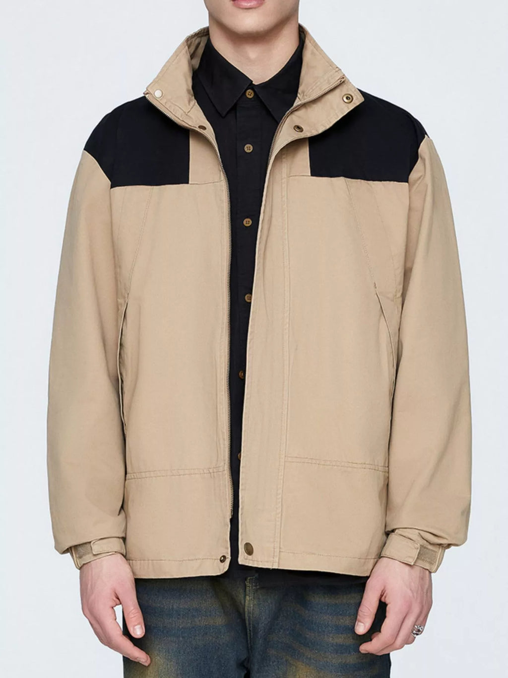 Men's plus size two-tone zip-up jacket, view 2