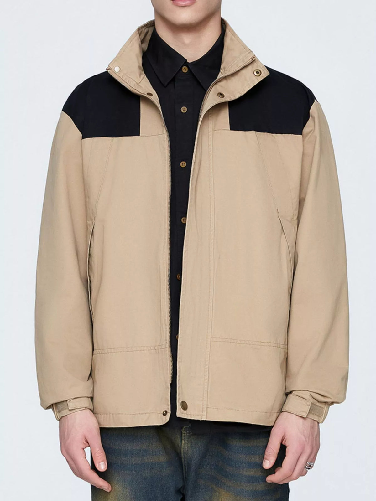 Men's plus size two-tone zip-up jacket, view 2