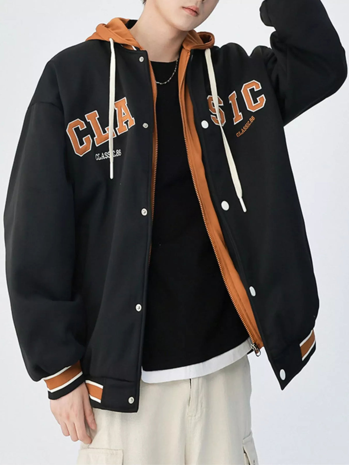 Men's plus size snap-down drawstring hooded jacket, view 2