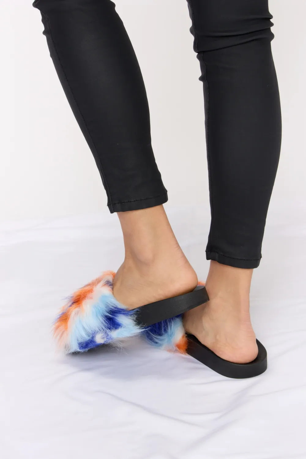 Forever Link Plush open-toe sandals by Trendsi featuring soft plush straps and a comfortable open-toe design.
