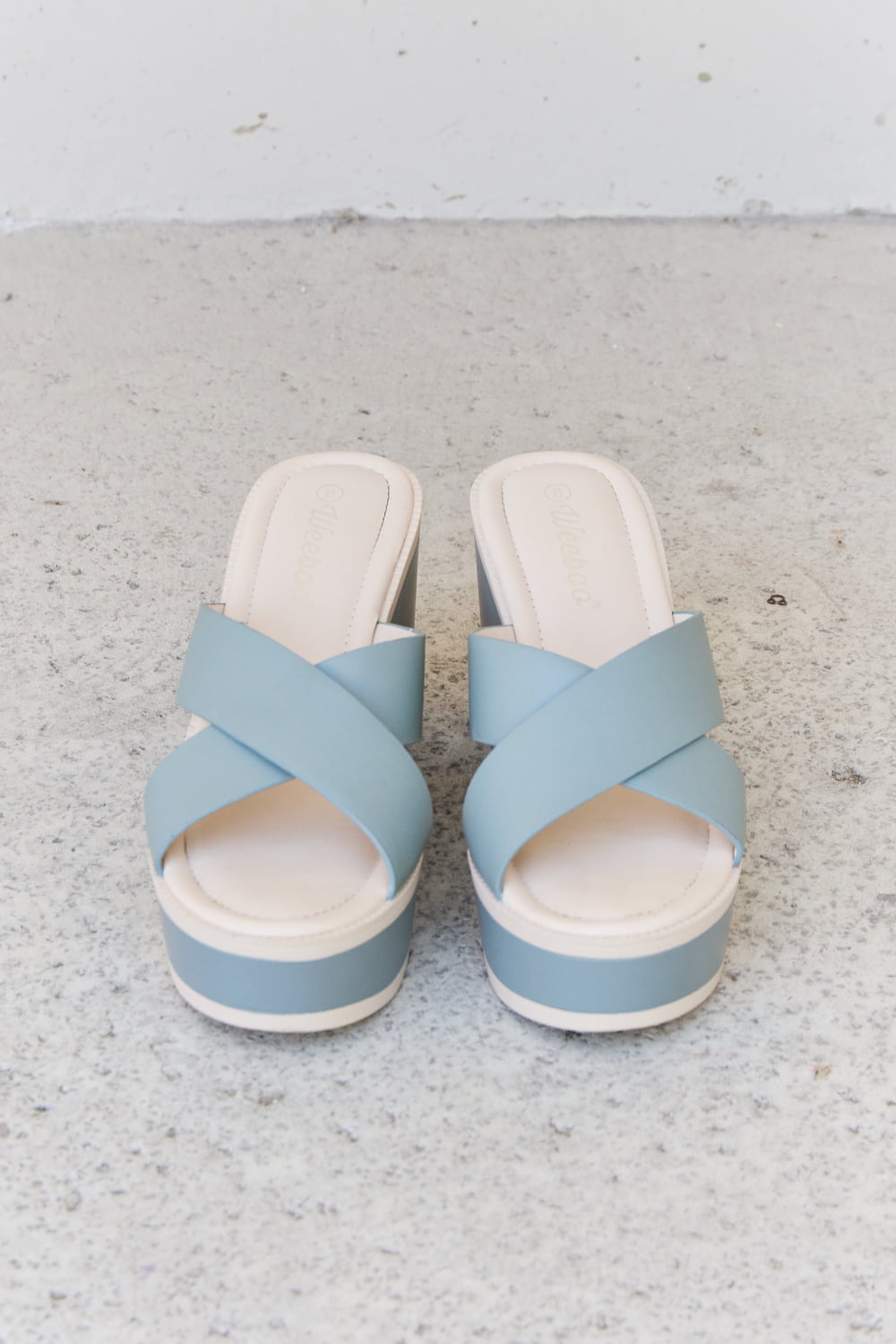 Weeboo Cherish The Moments contrast platform sandals in Misty Blue with chunky sole and open-toe design from Trendsi.