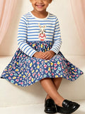 Children's Bunny Graphic Striped Floral Print Dress by Trendsi, featuring colorful floral patterns, bunny graphic, and striped design.