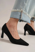Beast Fashion faux suede point toe pumps featuring a sleek design and stiletto heel, perfect for stylish footwear.