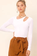 Trendsi Idem Ditto front cut-out long sleeve knit top, black with stylish open back design, soft and fitted for casual wear