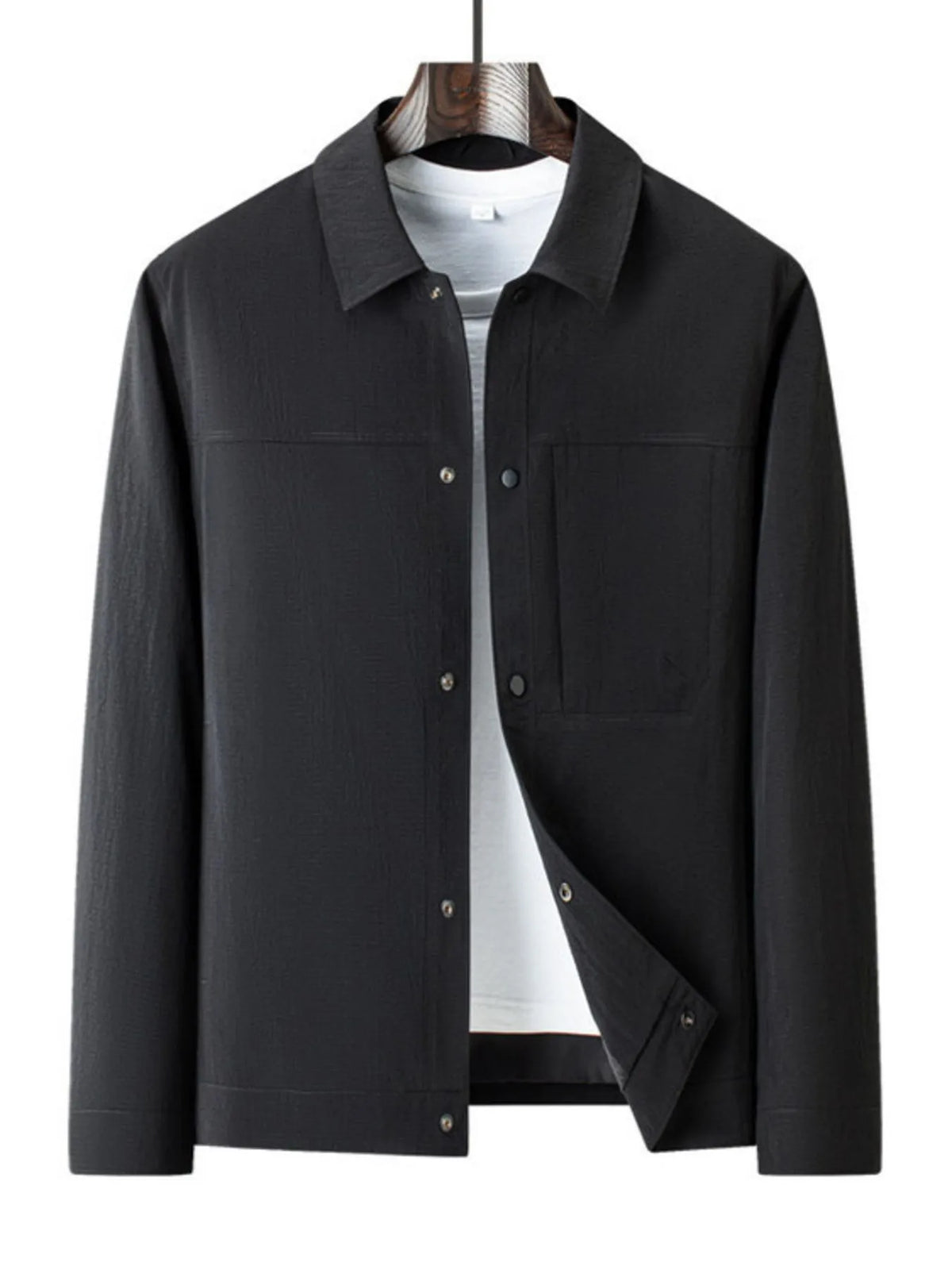 Men's plus size long sleeve button-up jacket with pockets, view 10