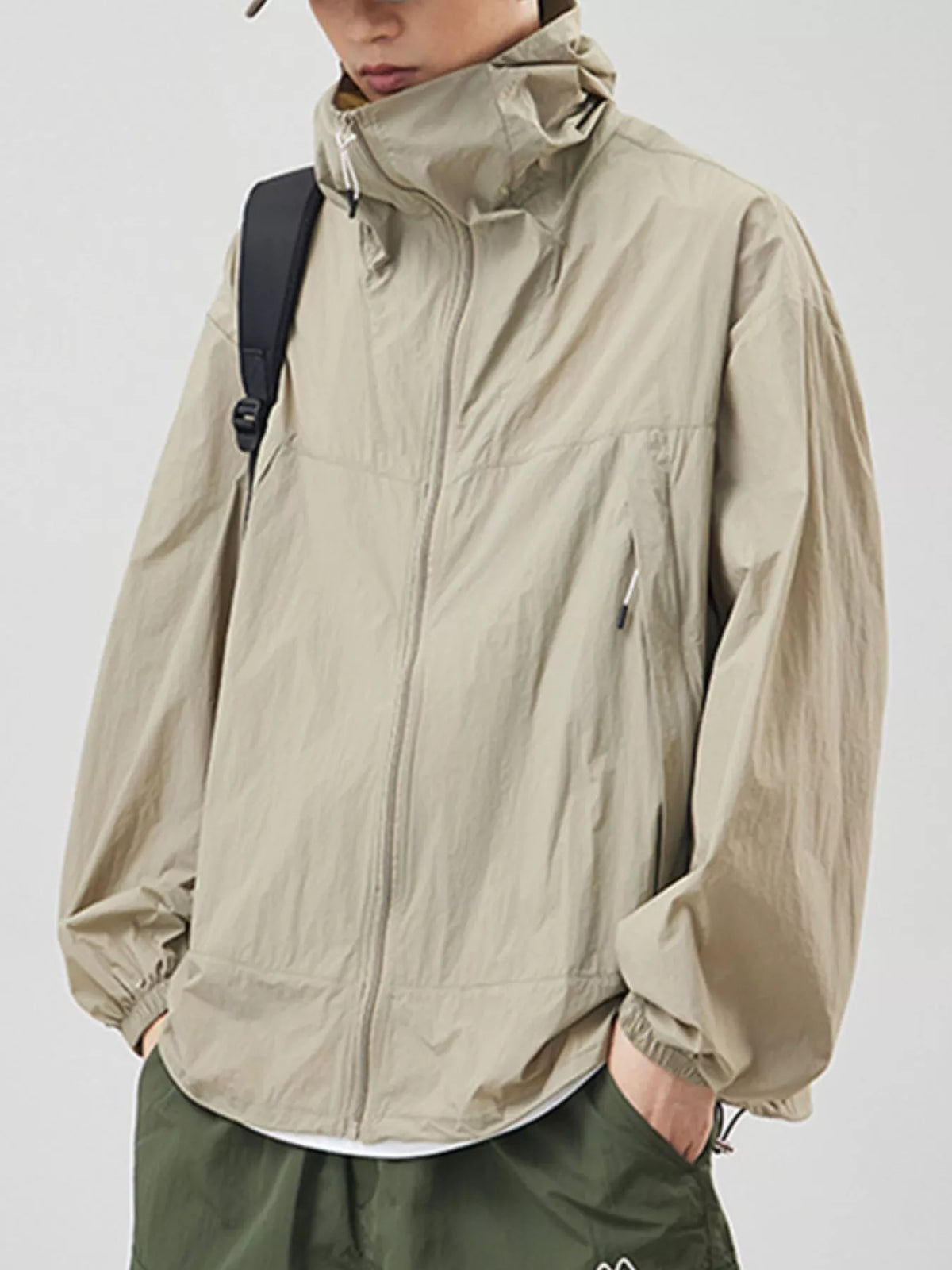 Men's plus size lightweight hooded windbreaker jacket, view 11