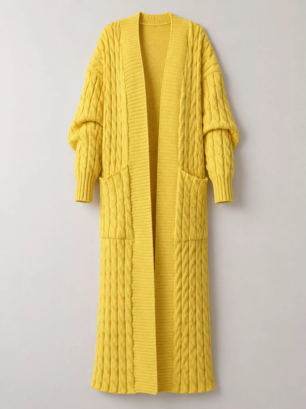 Cable knit longline open-front cardigan, view 22
