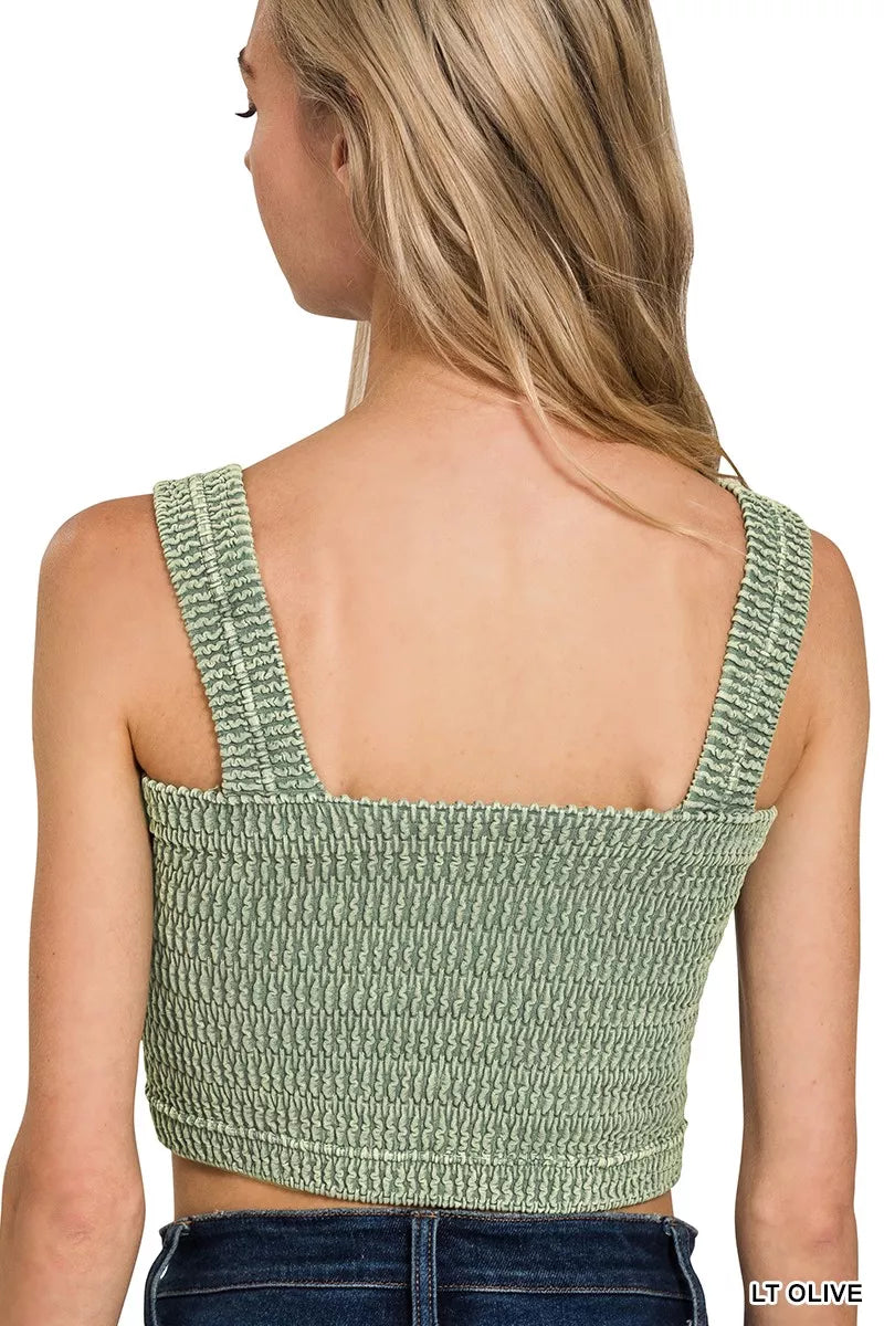 Seamless Winkle Stone Washed Bra Top by Trendsi, soft fabric, fitted design, and neutral stone wash color.