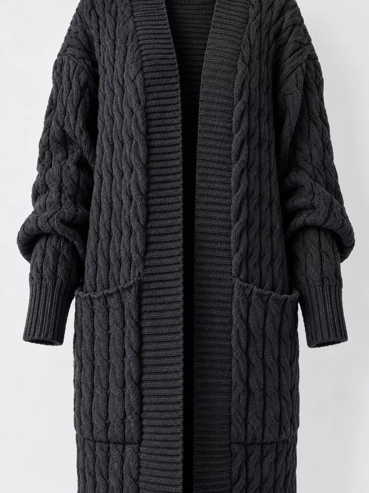 Cable knit longline open-front cardigan, view 46