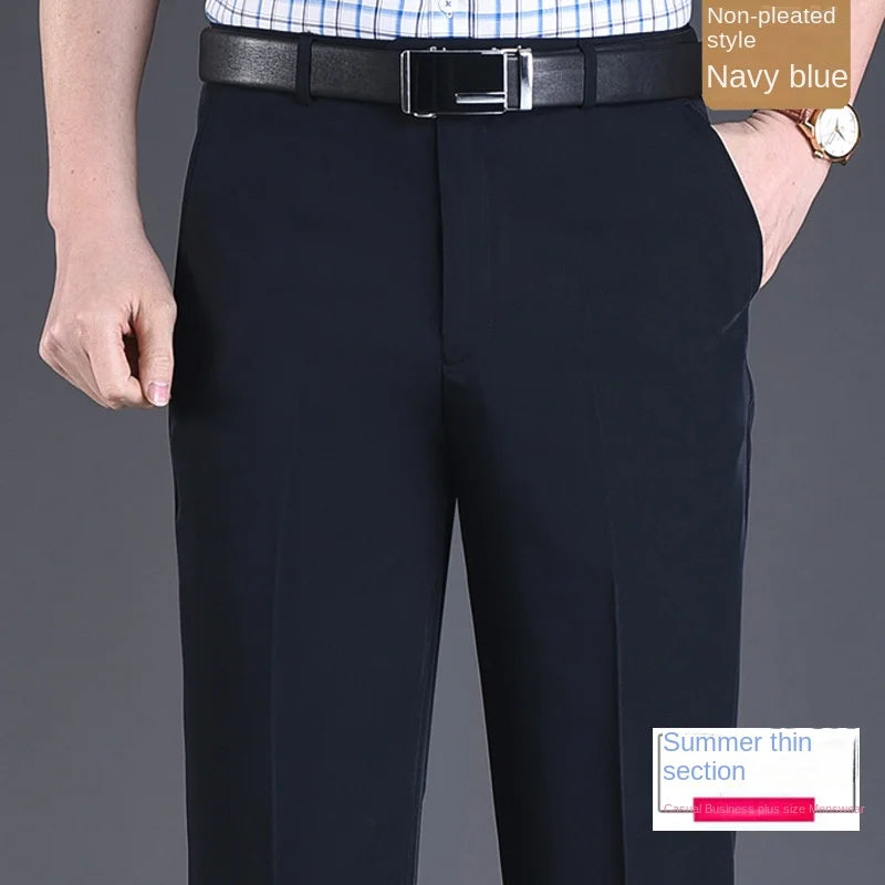 High Waist Silk Thin Suit Pants Men Double Pleated Summer Dress Trousers For Male Formal Pants Business Size 29-50 52 54 56
