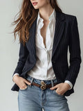 Lapel collar one button blazer