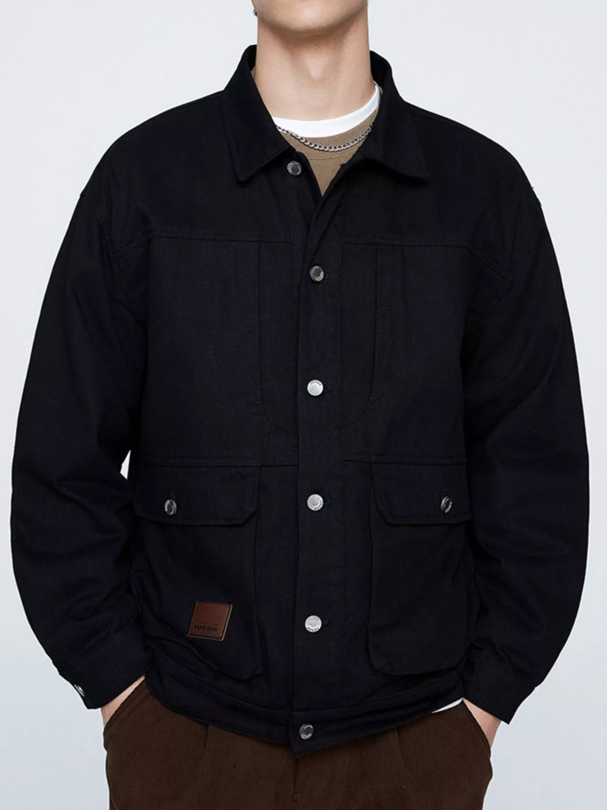 Men's plus size long sleeve button-up jacket, view 4