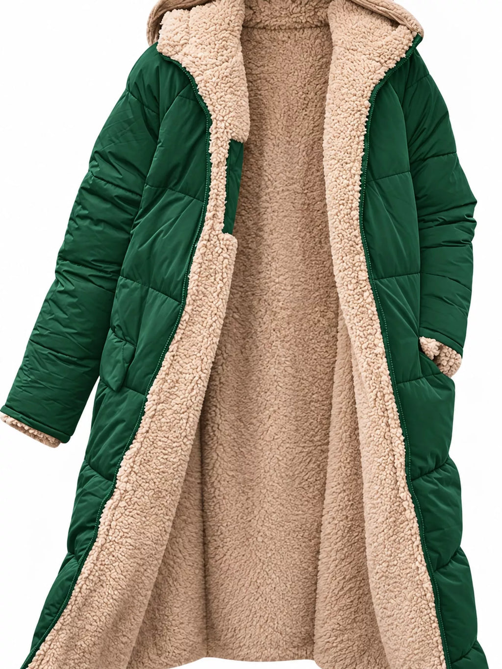 Plus size longline sherpa-lined hooded zip-up coat, view 21