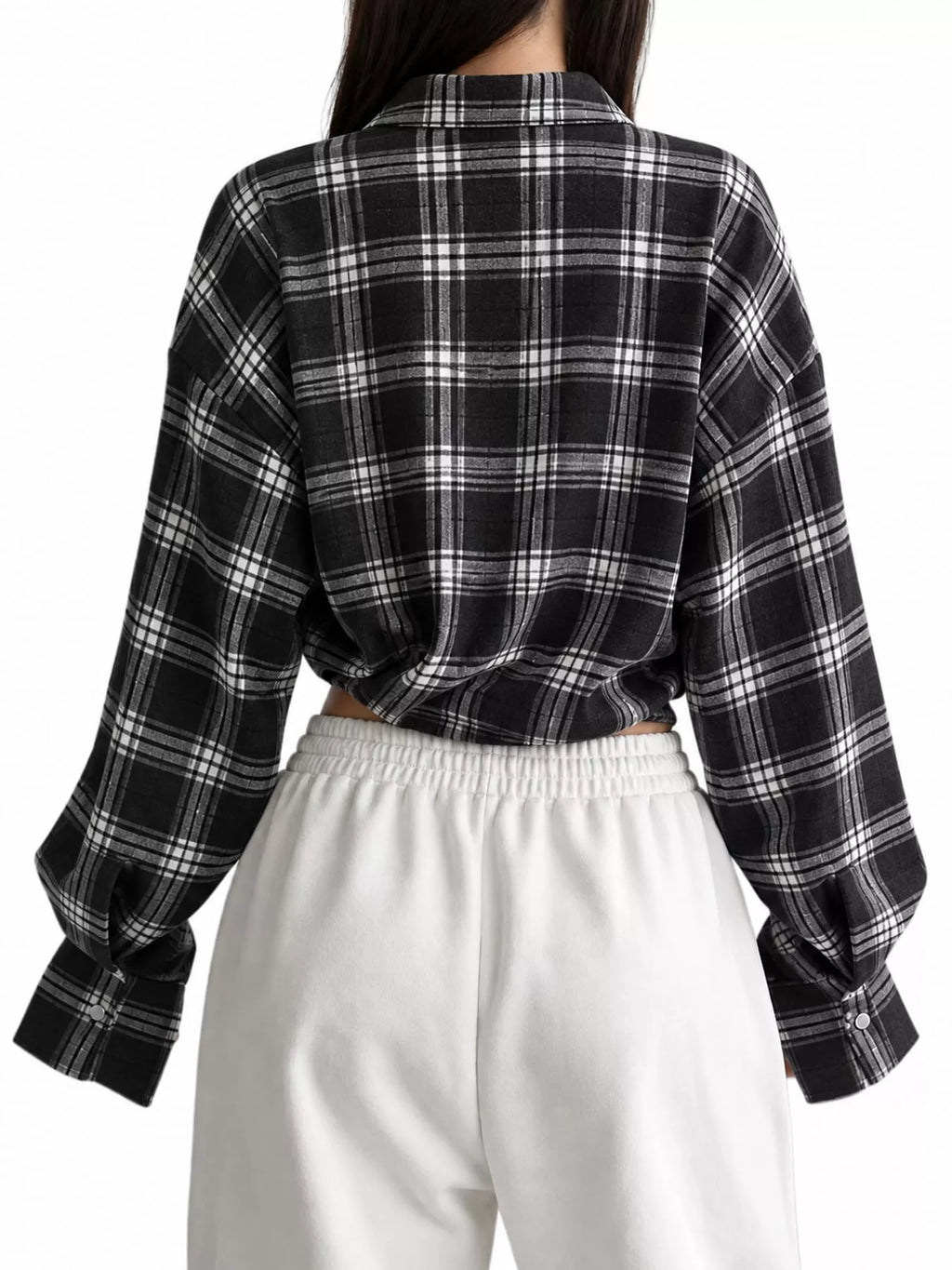 Trendsi plaid button-up shirt featuring a classic checkered pattern, long sleeves, and a collar, hanging on a wooden hanger.
