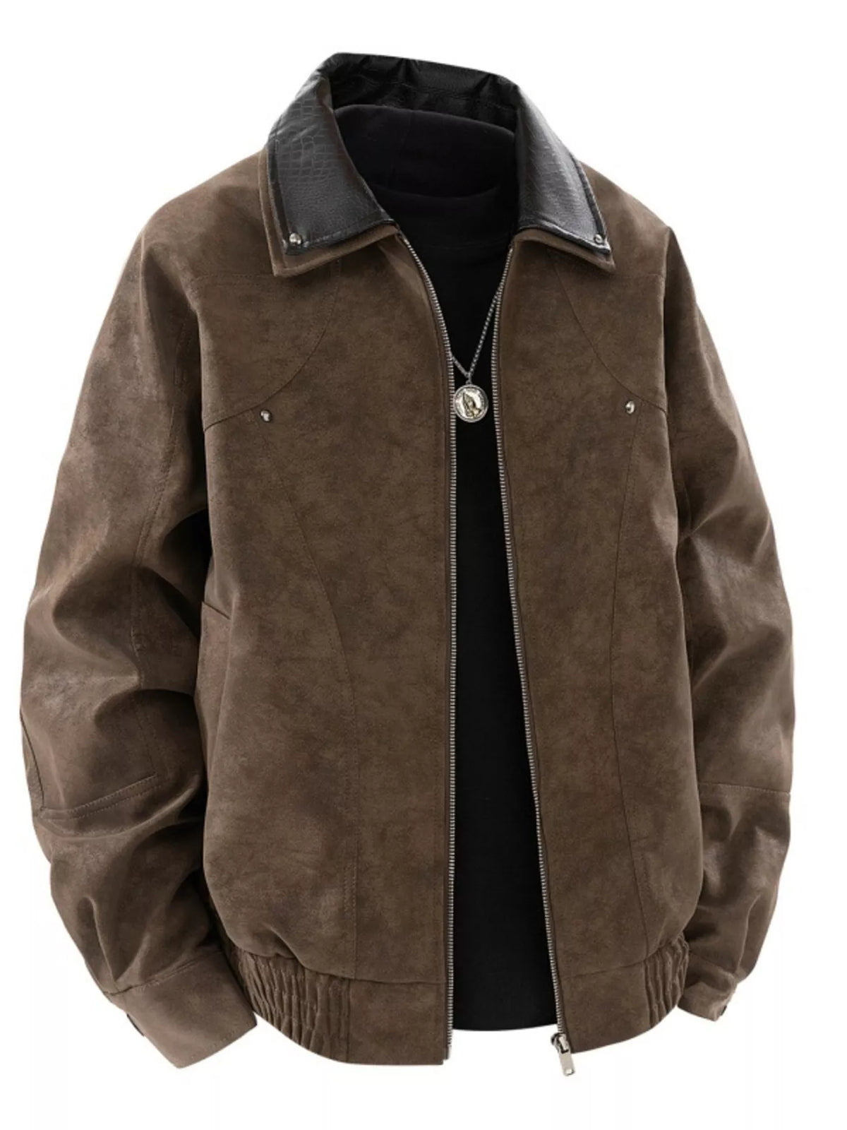 Men's plus size vintage style zip-up bomber jacket, view 6