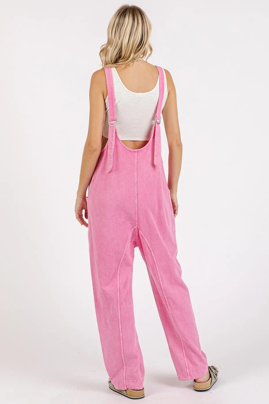 Mineroshop Mineral Wash Relaxed Fit Sleeveless Harem Jumpsuit by Trendsi, featuring a comfortable, casual design with harem-style pants.