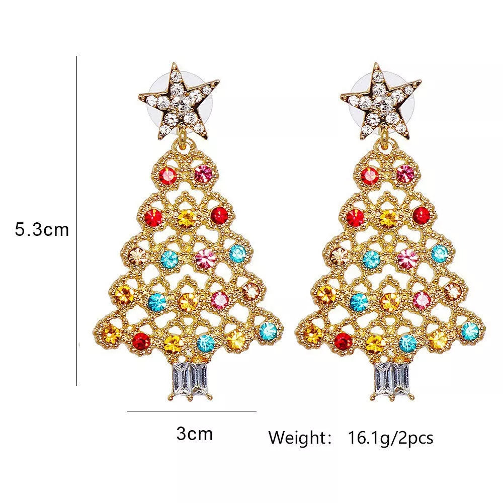 Christmas tree dangle earrings with zircon, view 6