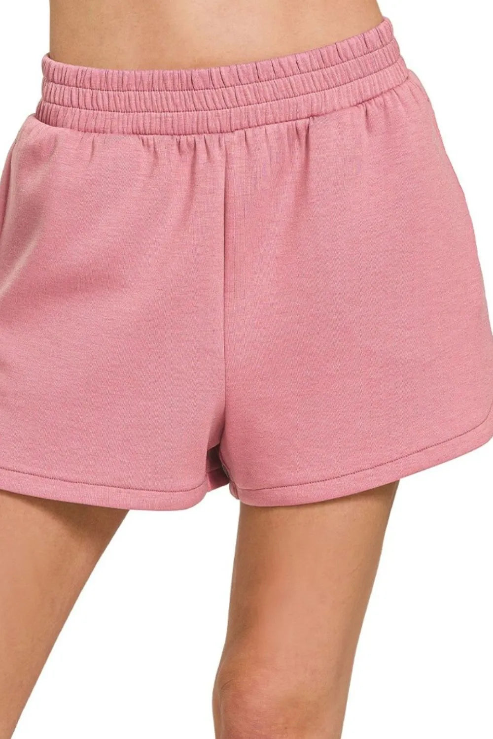 Zenana scuba dolphin shorts with elastic waistband, lightweight fabric, and vibrant pattern, perfect for casual summer wear.