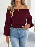 Off-shoulder openwork cropped sweater