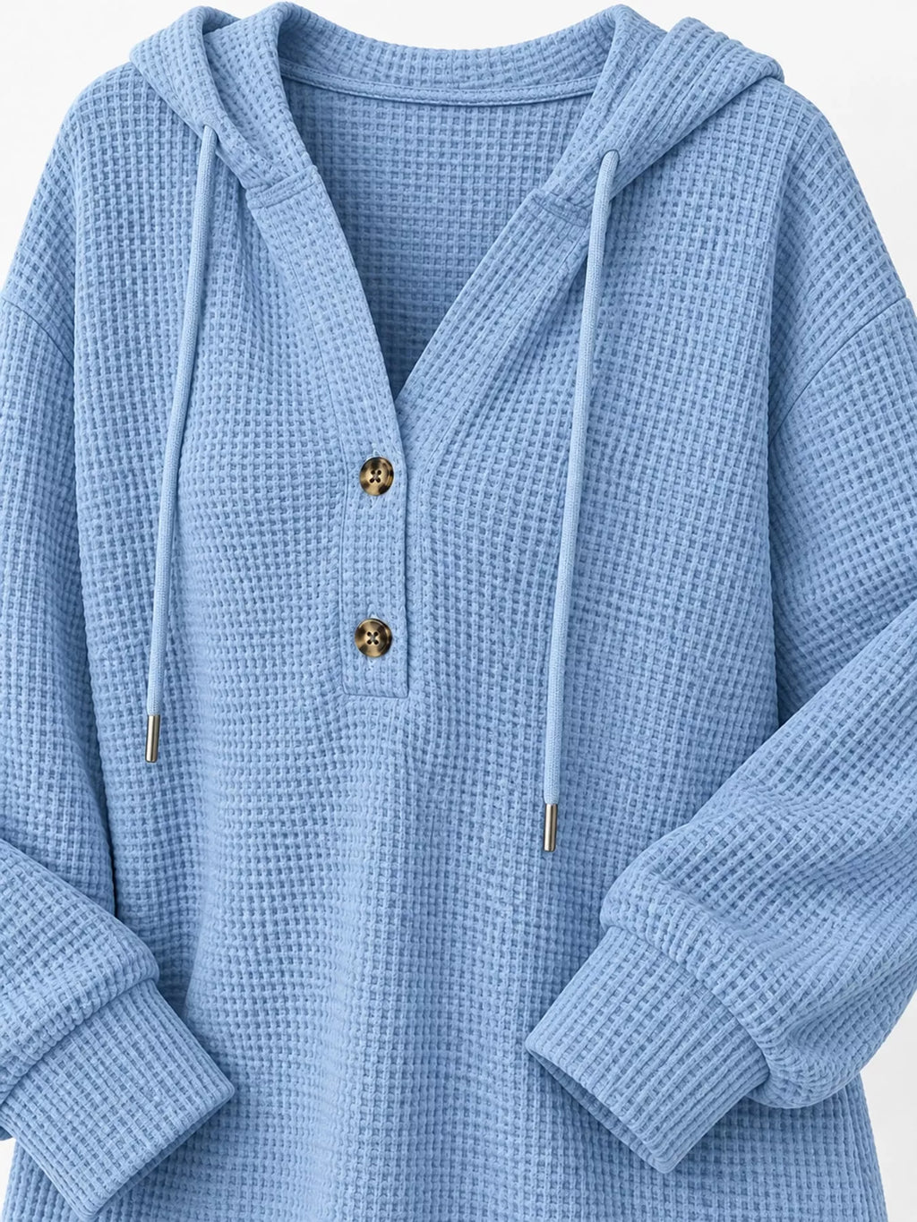 Plus size waffle knit half-button drawstring hoodie, view 71