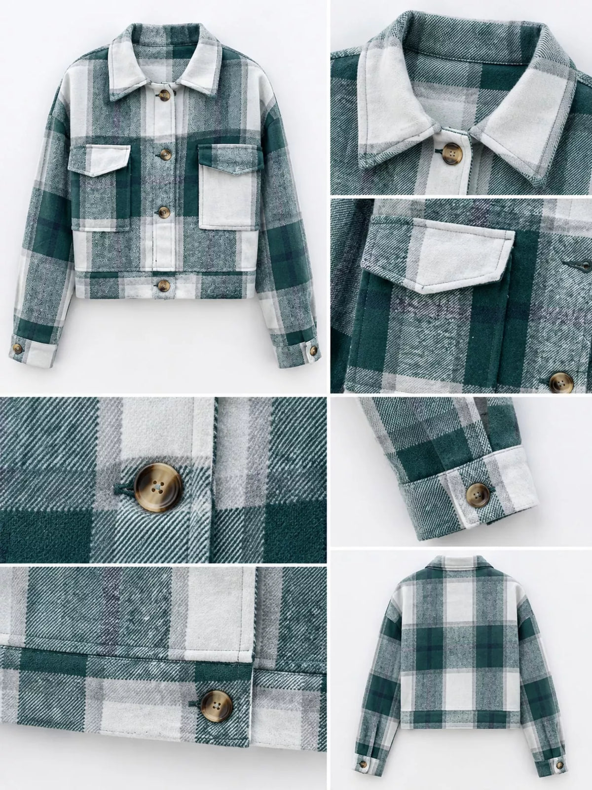 Plaid button-up cropped jacket, view 16