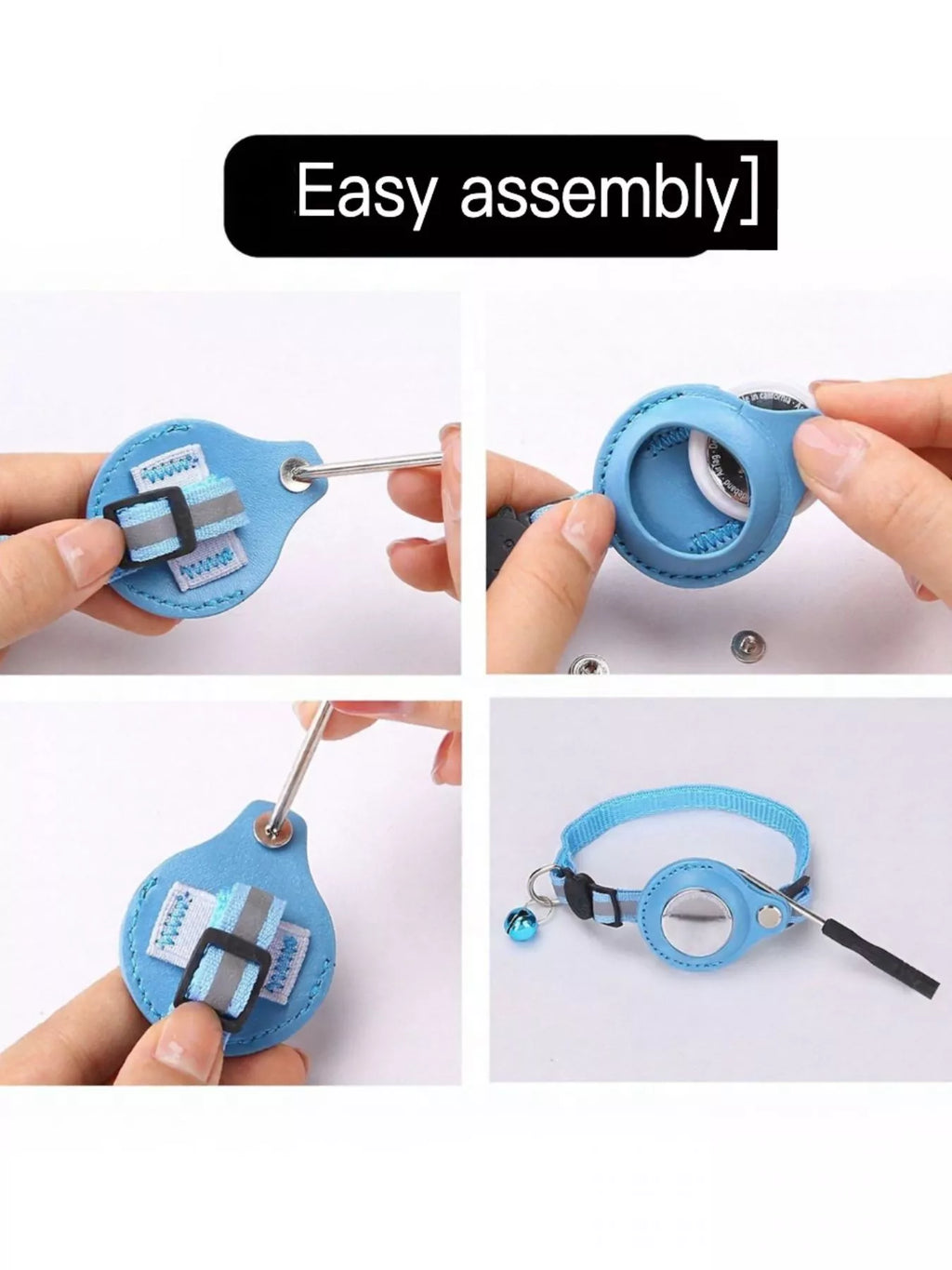 Reflective pet collar with Airtag holder, bell, and anti-lost locator from Trendsi, designed for dogs and cats.