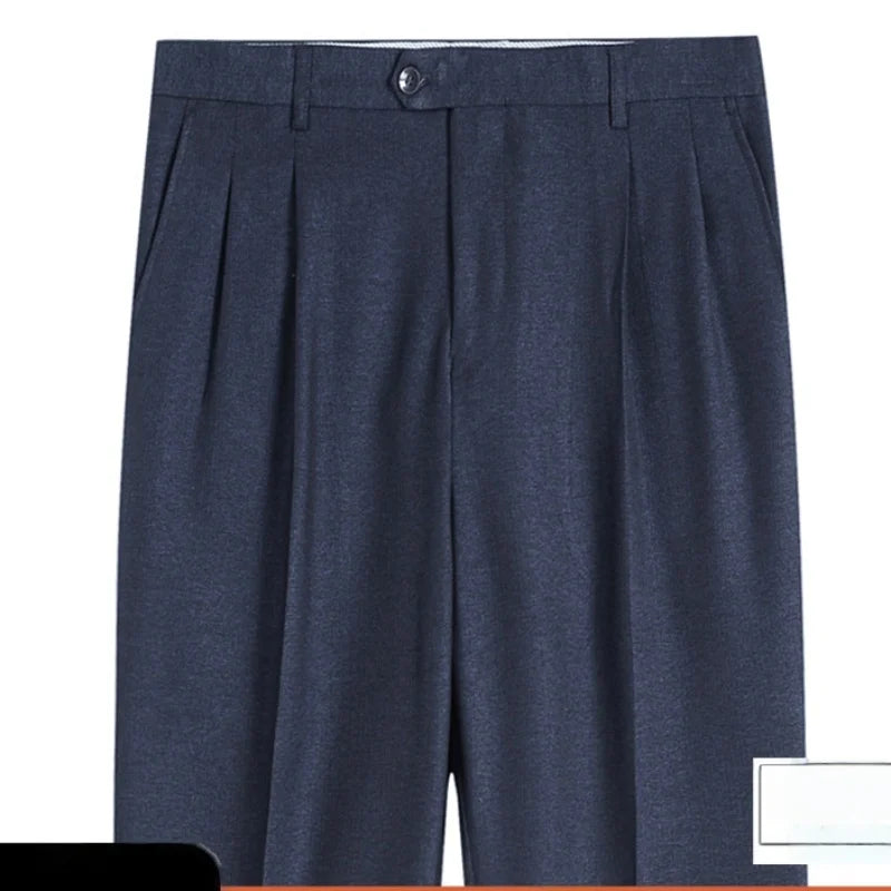 High Waist Silk Thin Suit Pants Men Double Pleated Summer Dress Trousers For Male Formal Pants Business Size 29-50 52 54 56