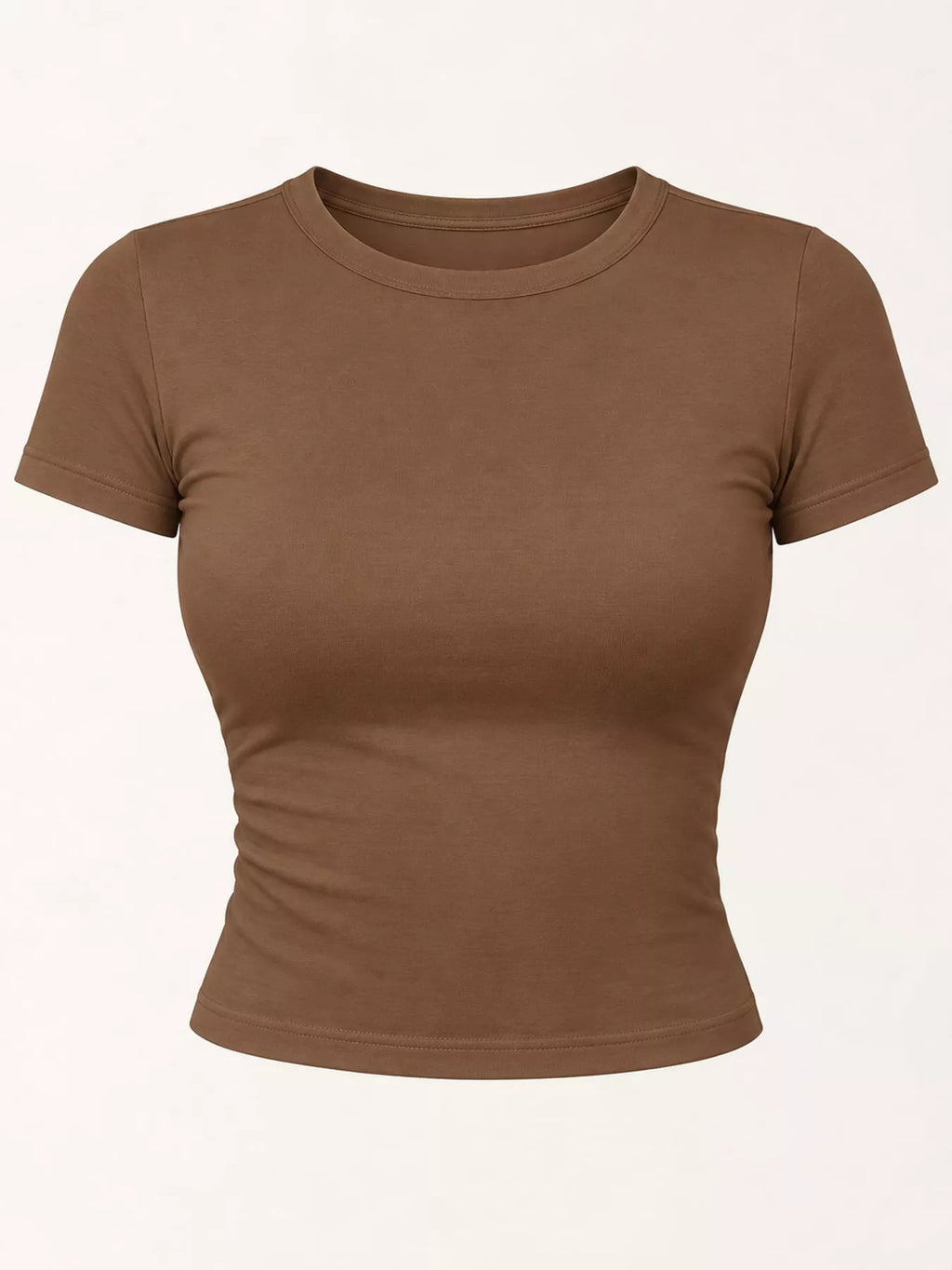 Slim fit basic crew neck short sleeve crop t-shirt from Trendsi, shown in black with a close-up of the neckline and fit.