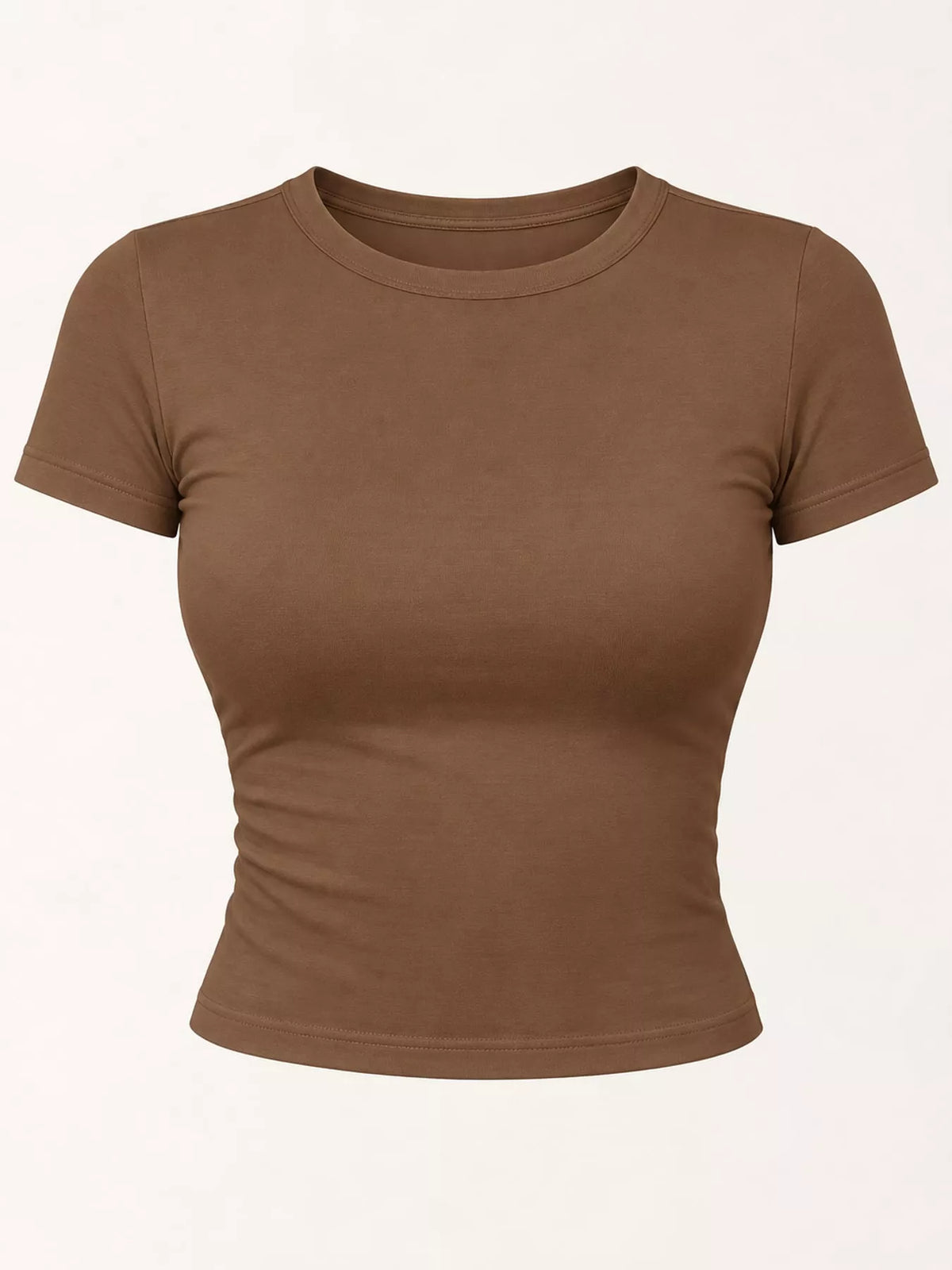 Slim fit basic crew neck short sleeve crop t-shirt from Trendsi, shown in black with a close-up of the neckline and fit.