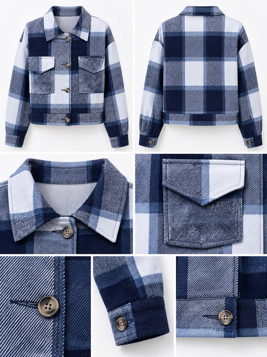 Plaid button-front cropped jacket, view 9