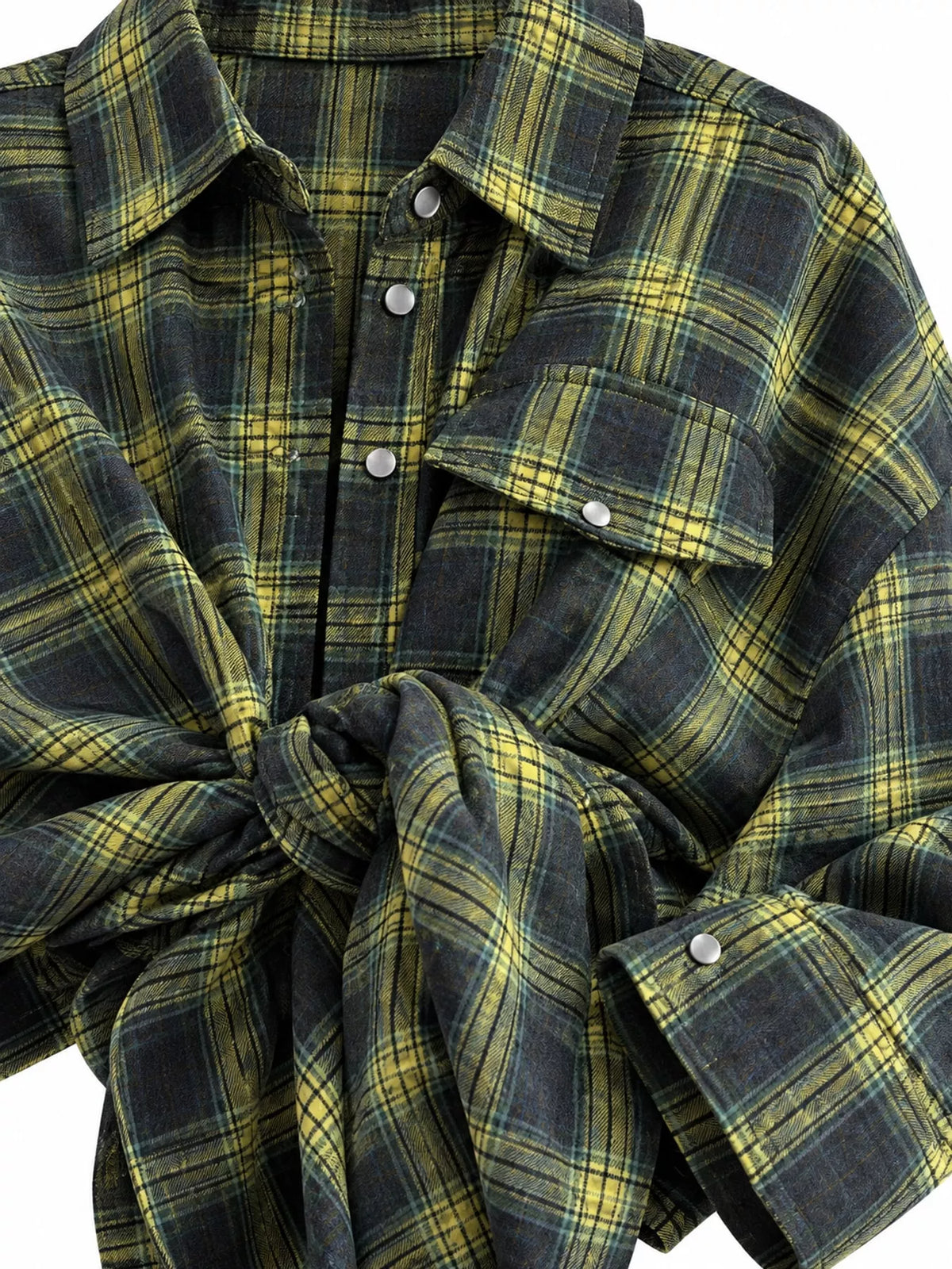 Trendsi plaid button-up shirt featuring a classic checkered pattern, long sleeves, and collar on a white background.