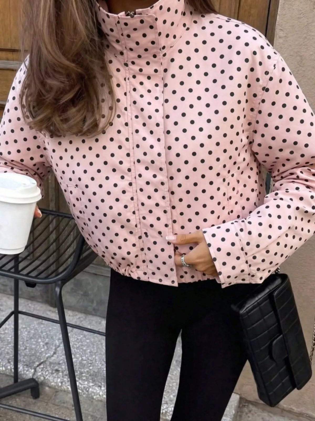 Polka dot zip-up casual jacket, view 8