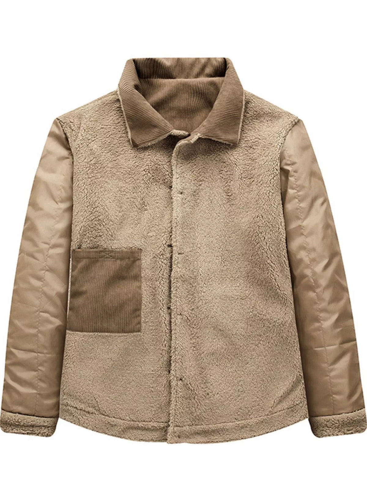 Men's sherpa-lined corduroy button-up jacket, view 5