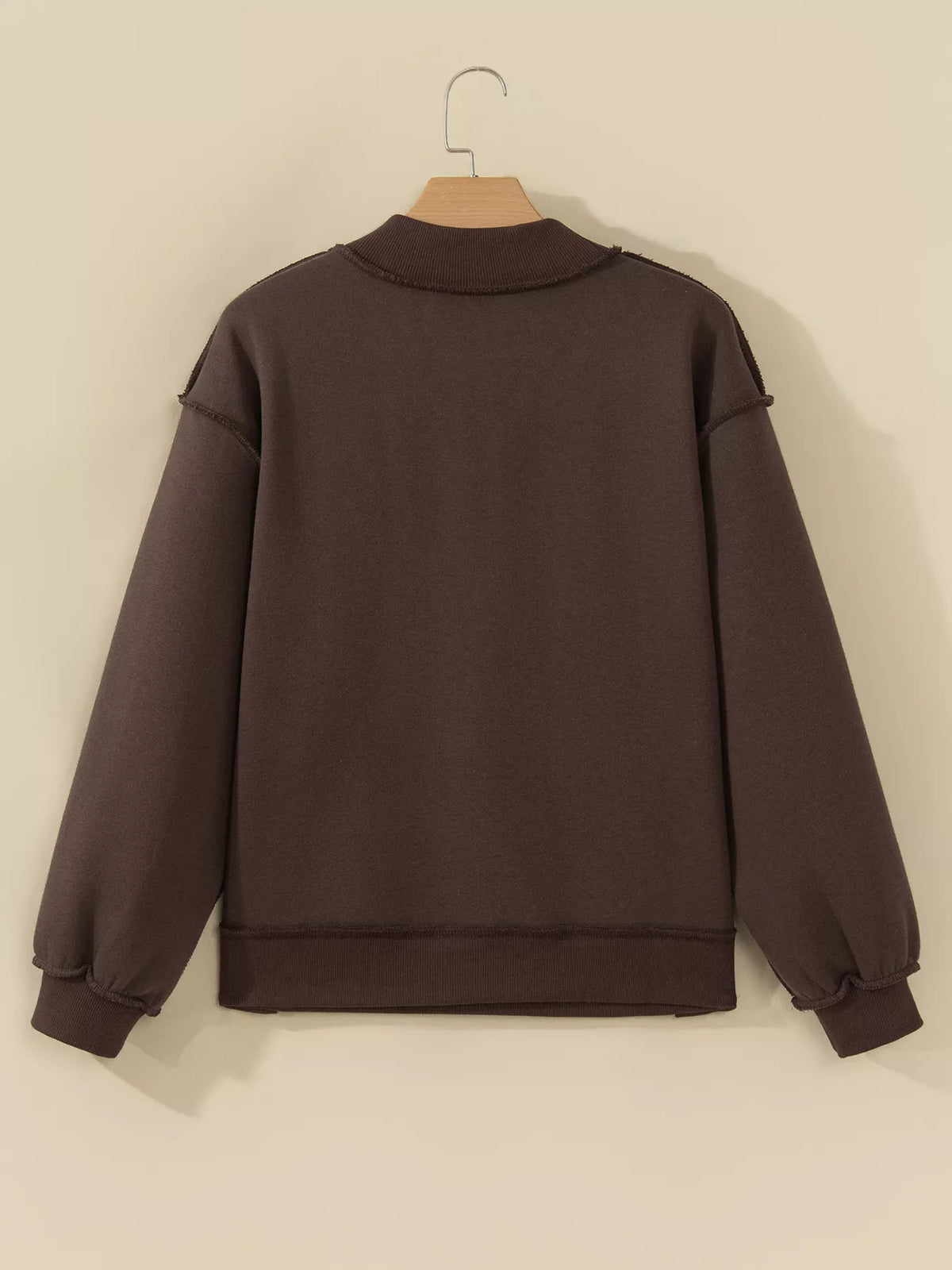 Dark brown PRAY polka dot embroidered mock neck sweatshirt, view 5