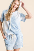 Blue tie-dye French terry hoodie and bottoms set, view 3