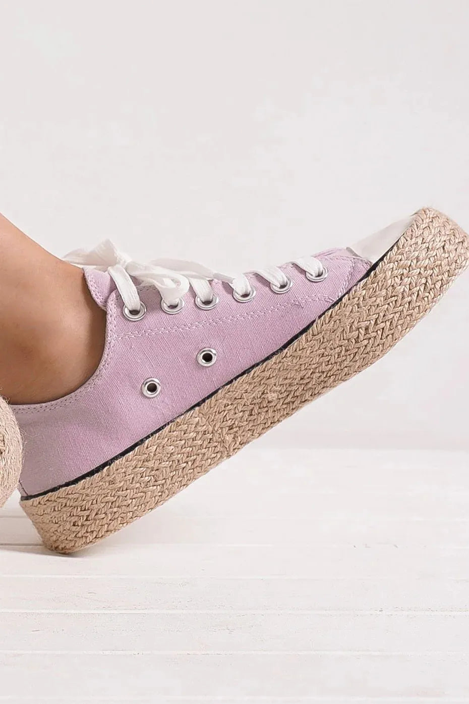 Beast Fashion lace-up woven espadrille sole sneakers with Trendi branding, featuring a casual woven fabric design and comfortable sole.