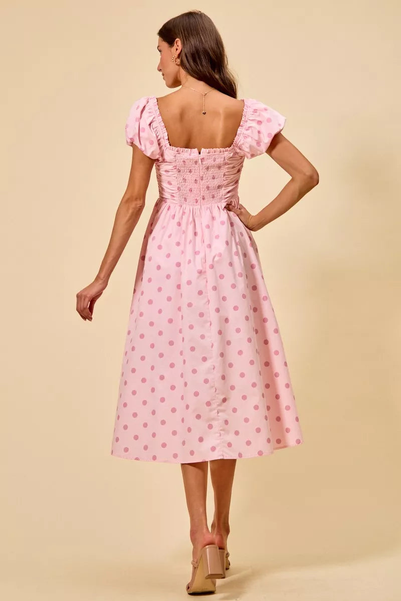 Trendsi SO ME polka dot cotton print short sleeves midi dress with a relaxed fit and stylish design.